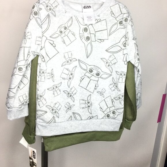 Star Wars Sweatshirt Toddler Kid Size 4T Green/Gray Yoda Logo Crewneck Polyester - Picture 6 of 12